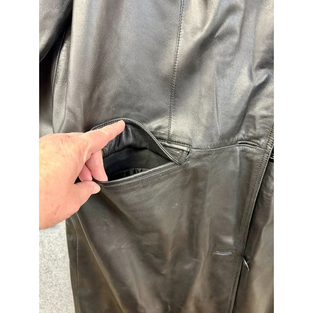 Preston & York Black Leather Long Coat Duster Vintage Men's Size XL - Picture 2 of 10